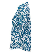 Womens Short Sleeve Blouse with Removable Tie - Teal Abstract Print Blouses Arcaras