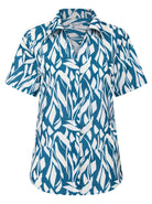 Womens Short Sleeve Blouse with Removable Tie - Teal Abstract Print Blouses Arcaras