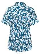 Womens Short Sleeve Blouse with Removable Tie - Teal Abstract Print Blouses Arcaras