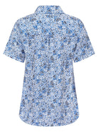 Womens Short Sleeve Blouse with Removable Tie - White Scatter Print Blouses Arcaras