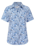 Womens Short Sleeve Blouse with Removable Tie - White Scatter Print Blouses Arcaras