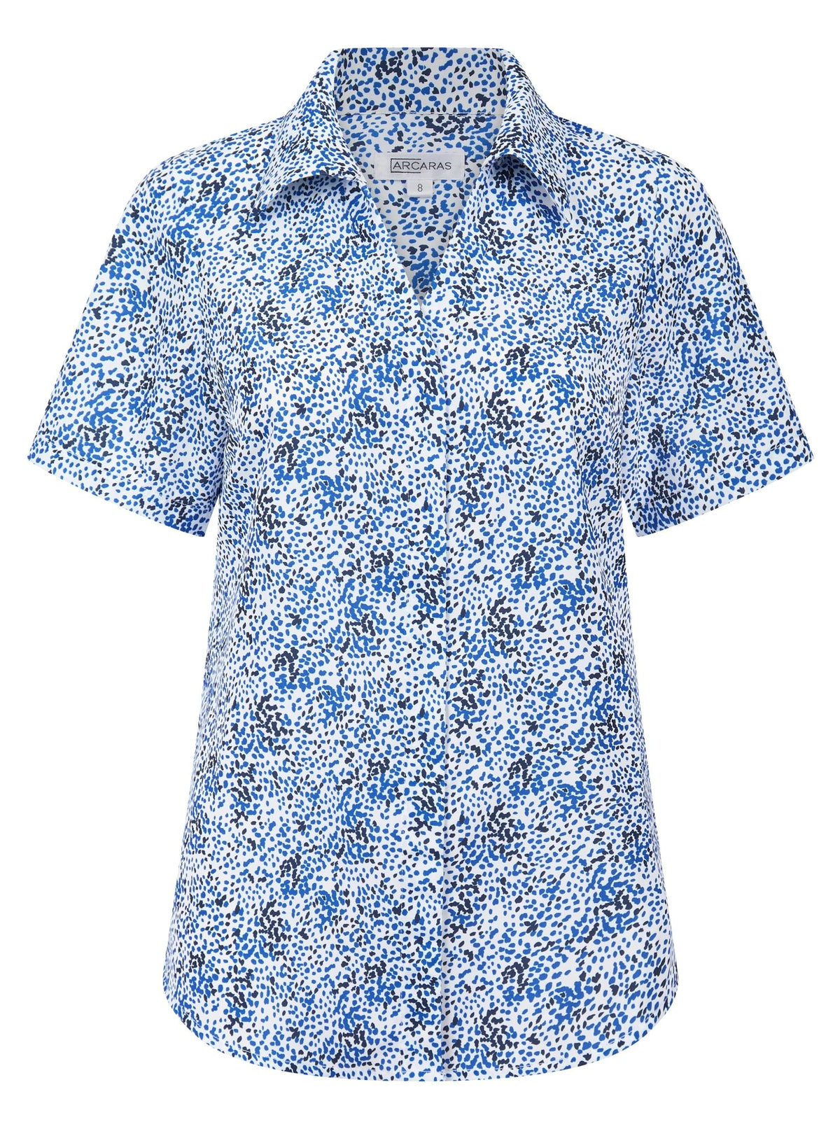 Womens Short Sleeve Blouse with Removable Tie - White Scatter Print Blouses Arcaras
