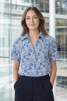 Womens Short Sleeve Blouse with Removable Tie - White Scatter Print Blouses Arcaras