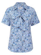 Womens Short Sleeve Blouse with Removable Tie - White Scatter Print Blouses Arcaras