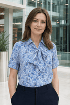 Womens Short Sleeve Blouse with Removable Tie - White Scatter Print Blouses Arcaras