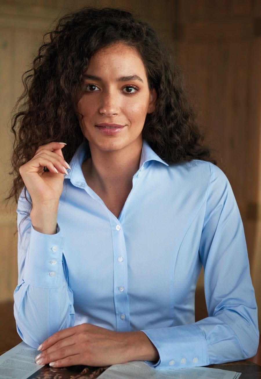 Treviso Ladies Cotton Poplin Blouse Womens Long Sleeve Shirts Brook Taverner
