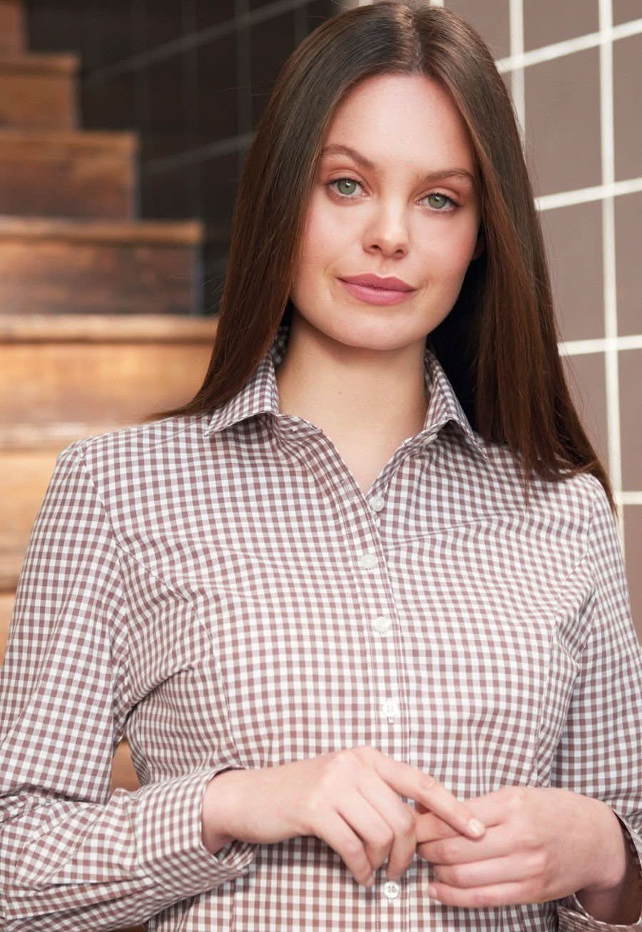 Kansas Ladies Gingham Shirt Womens Long Sleeve Shirts Brook Taverner Brown 6