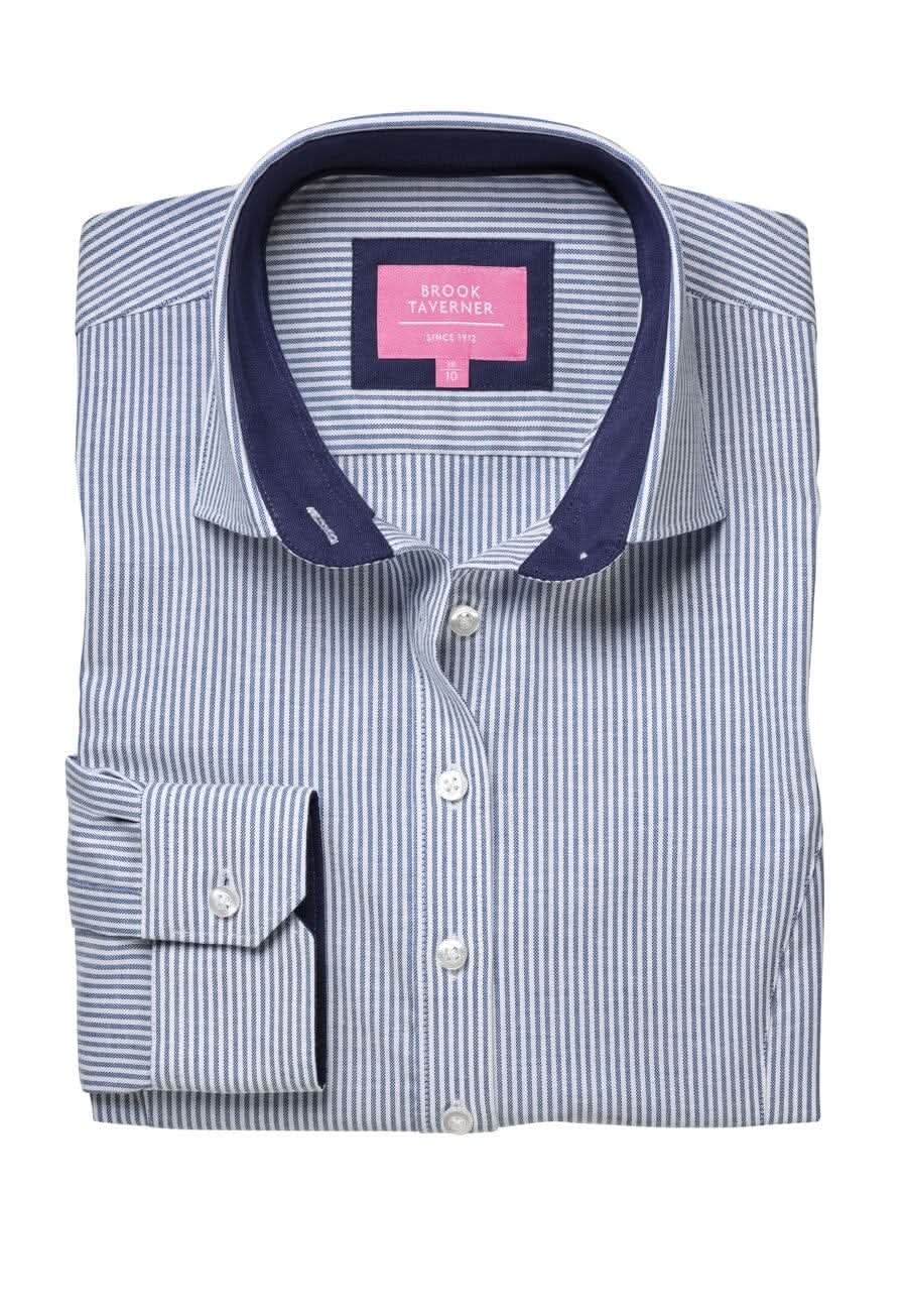 Mirabel Ladies Oxford Shirt Womens Long Sleeve Shirts Brook Taverner Navy Stripe 6