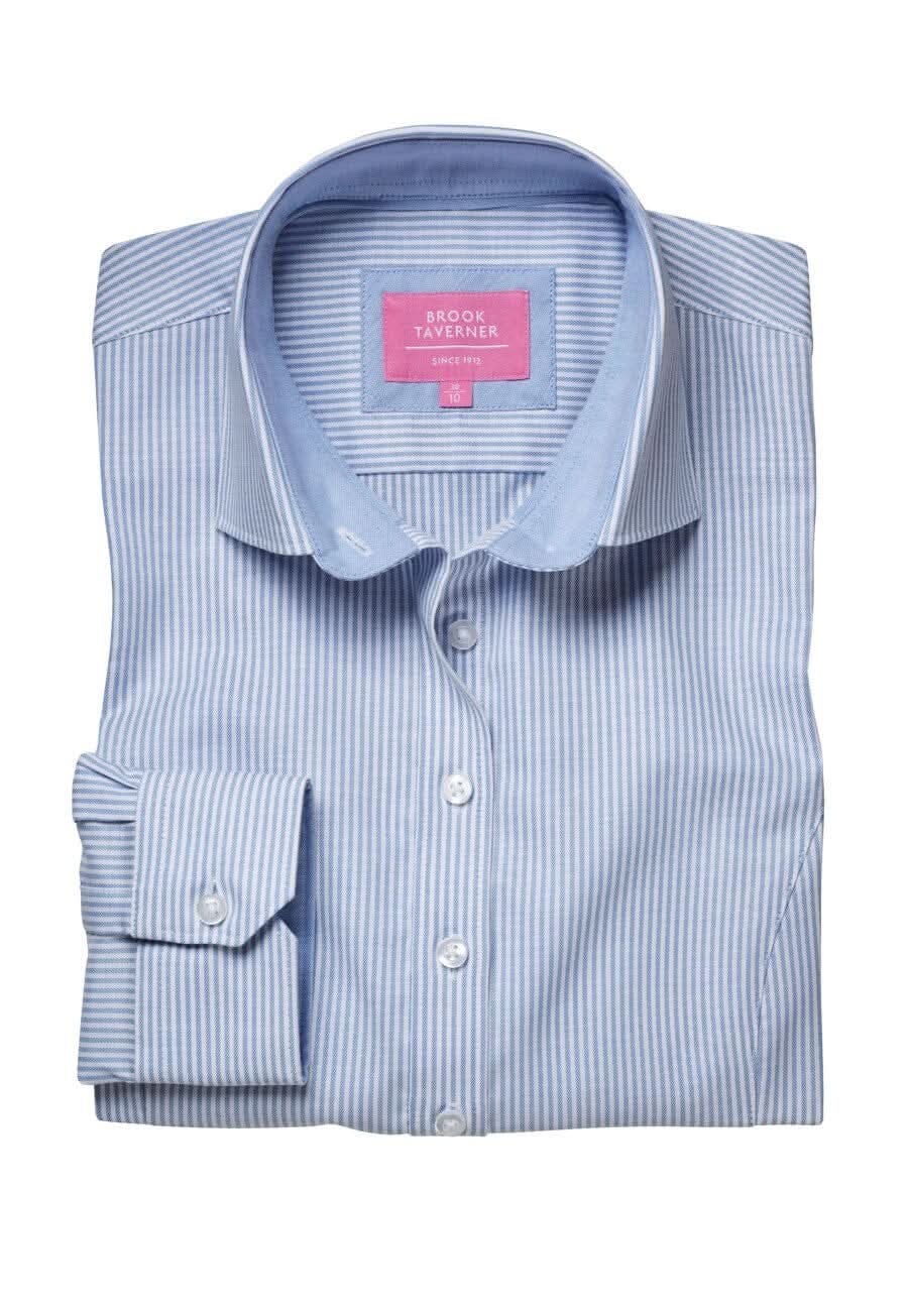 Mirabel Ladies Oxford Shirt Womens Long Sleeve Shirts Brook Taverner Sky Stripe 6