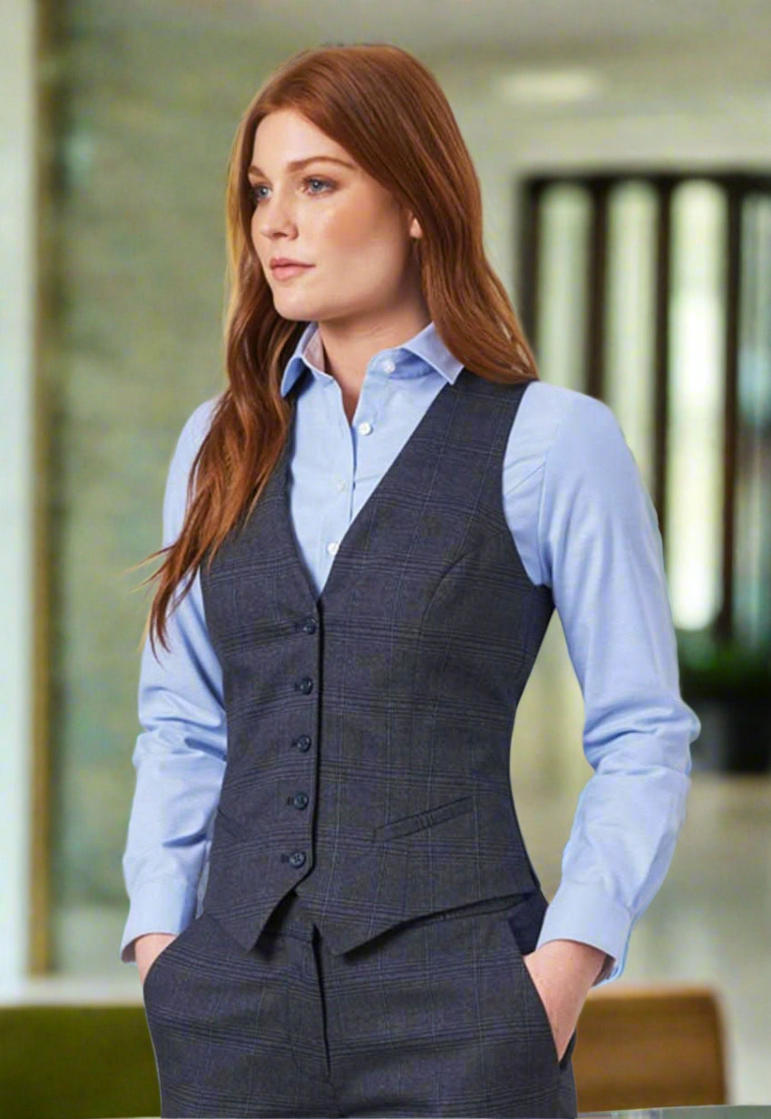 Olivia Check Ladies Waistcoat Ladies Waistcoat Brook Taverner Navy Check XS