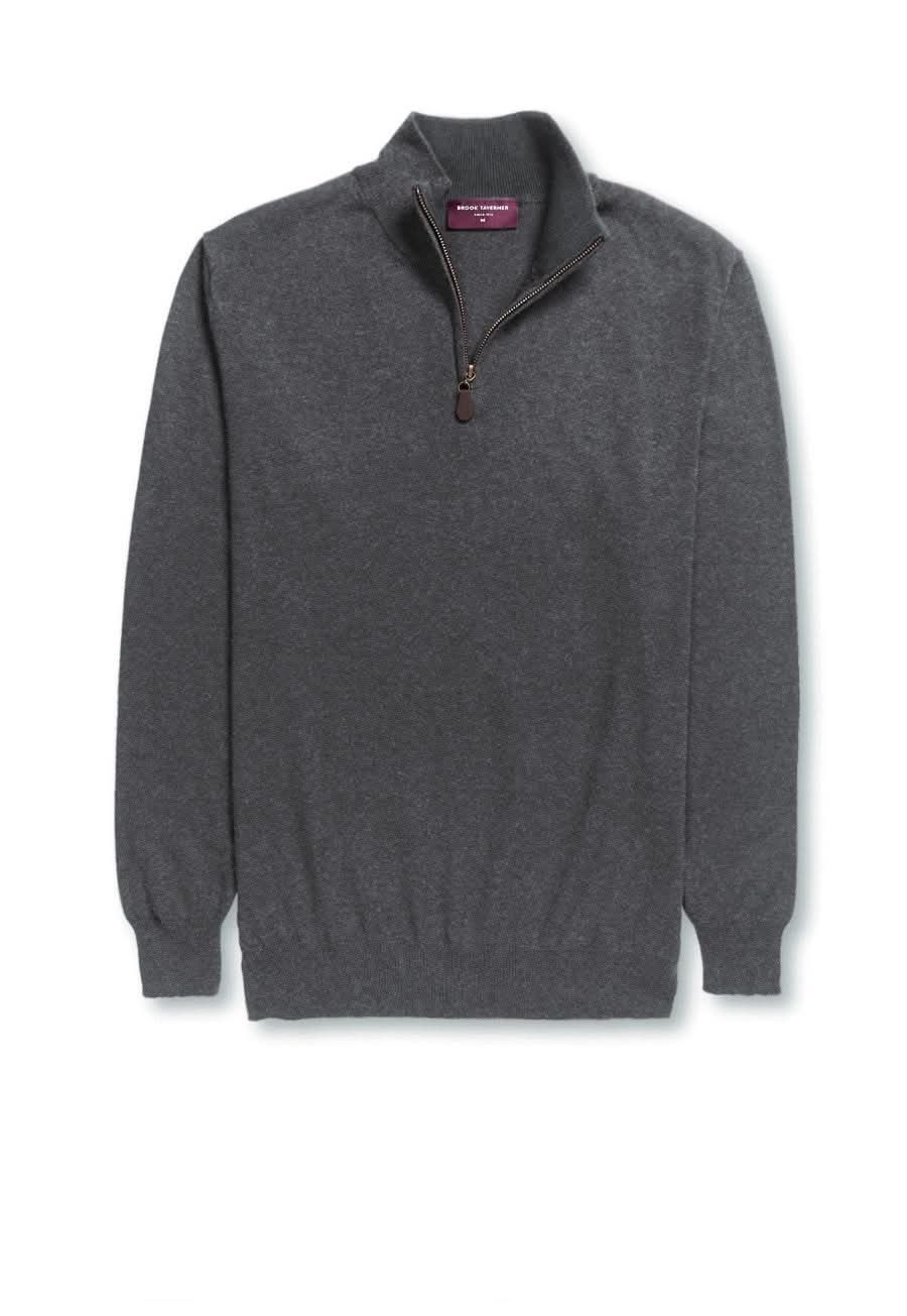 7898: Dallas 1/4 Zip Mens Jumper Mens Knitwear Brook Taverner Charcoal XS