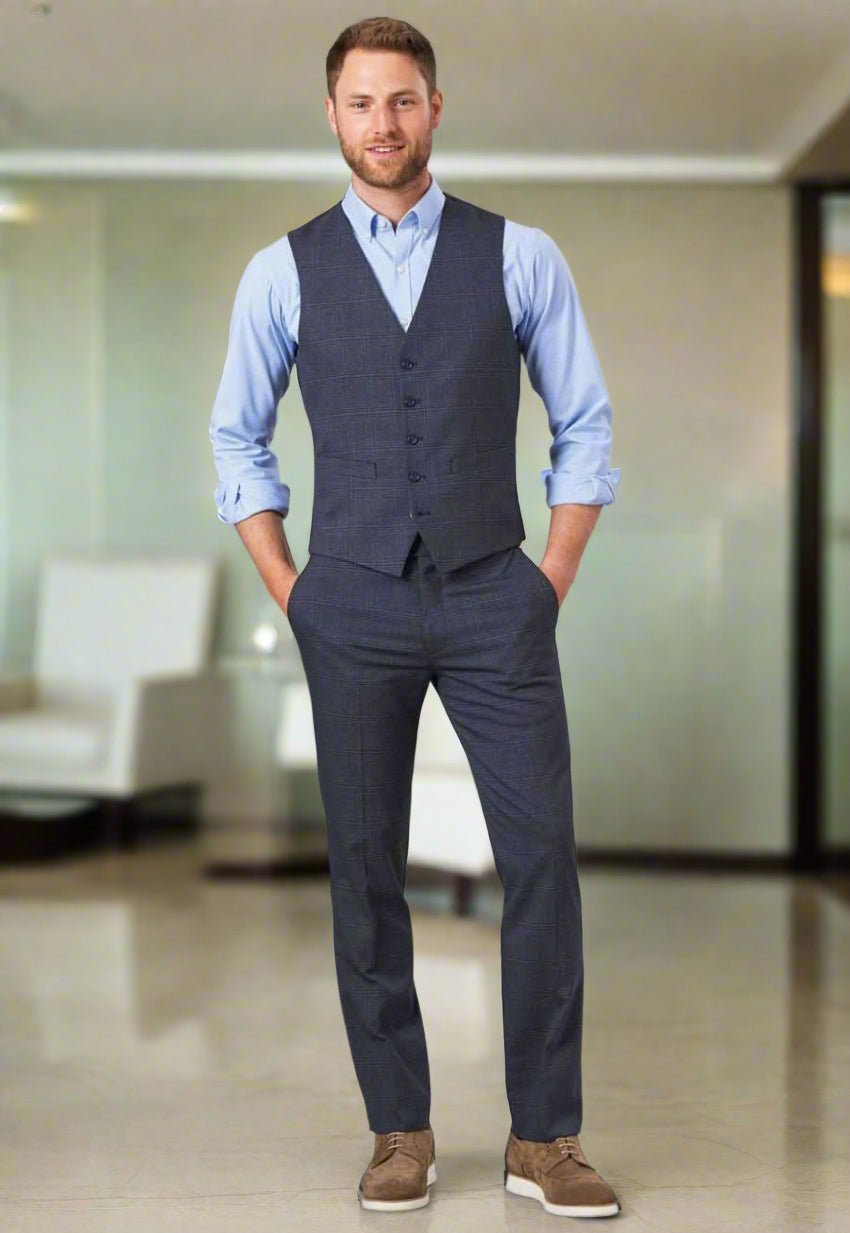 8934: Fabian Mens Slim Fit Checked Trouser Mens Suit Trouser Brook Taverner Navy Check 28 Short