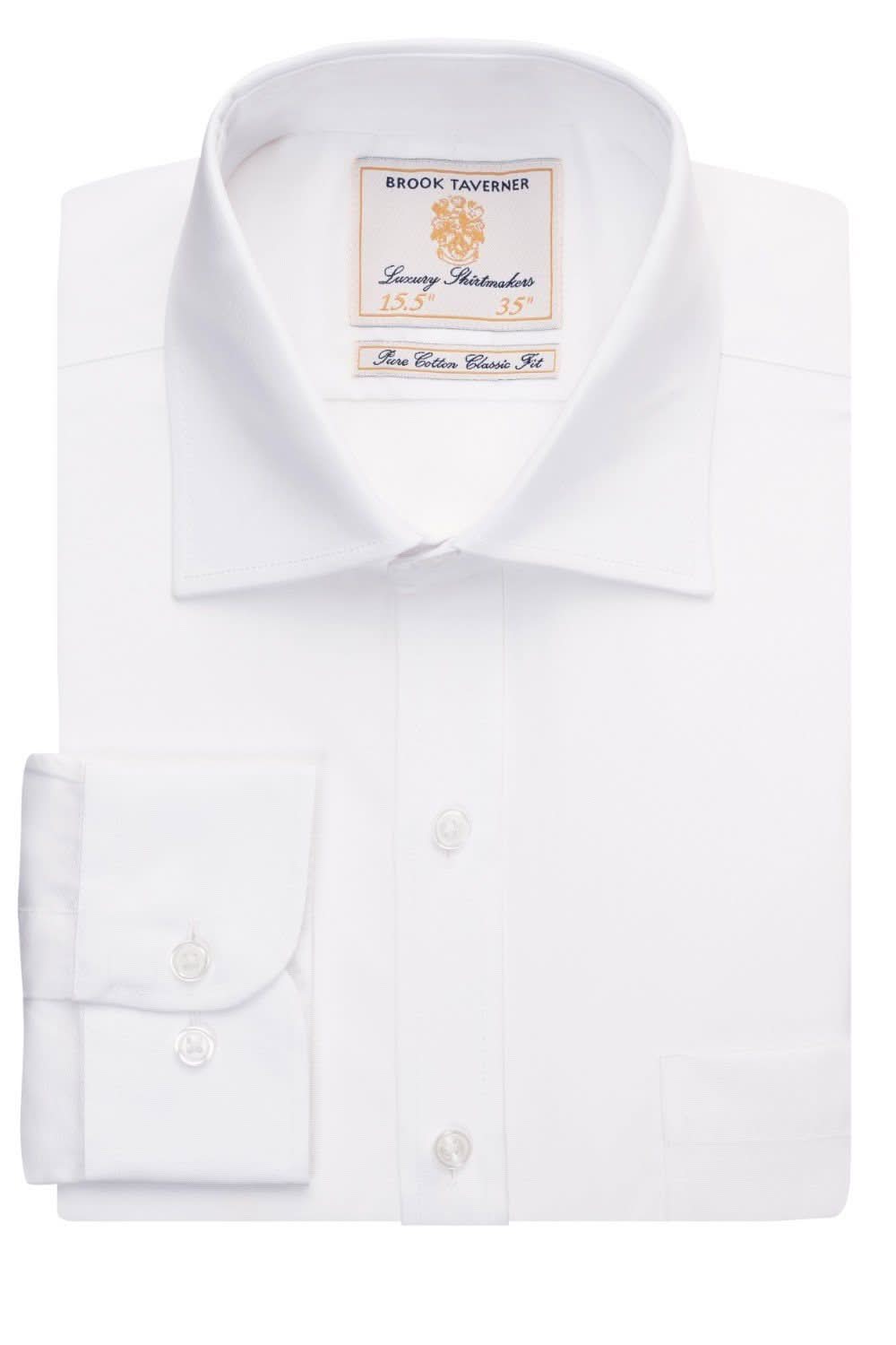 Cheadle Mens Single Cuff Cotton Shirt Mens Long Sleeve Shirts Brook Taverner White 14.5