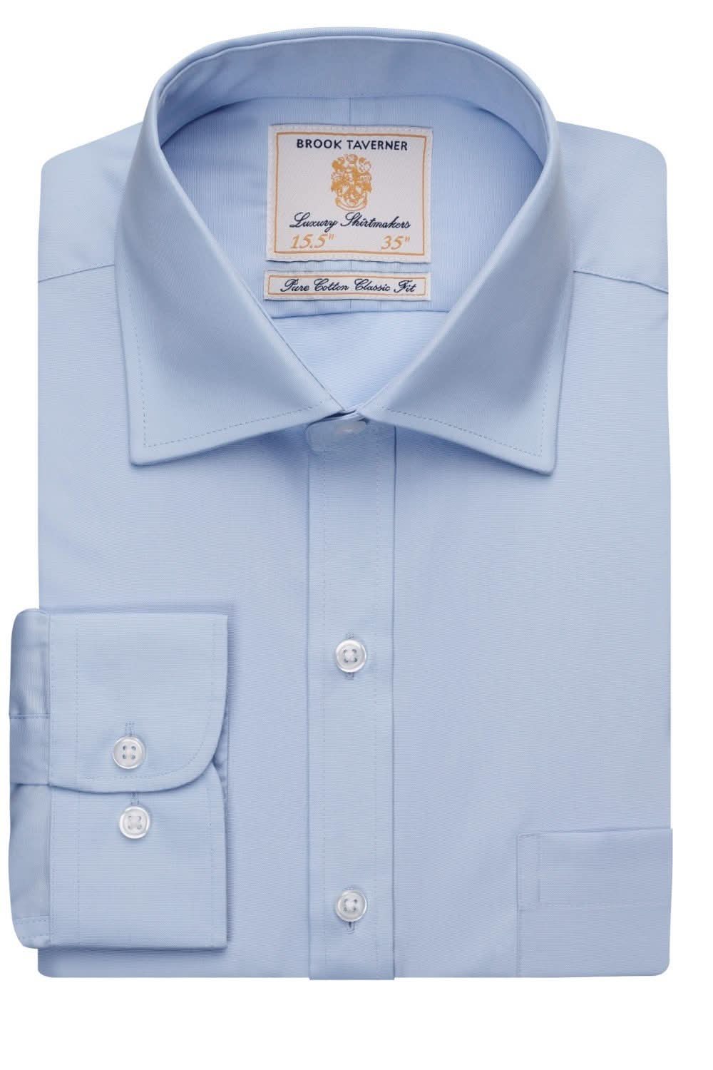 Cheadle Mens Single Cuff Cotton Shirt Mens Long Sleeve Shirts Brook Taverner Blue 14.5