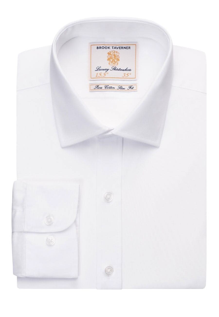 Chelsea Mens Slim Fit Cotton Shirt Mens Long Sleeve Shirts Brook Taverner White 14.5"