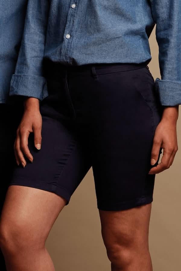 FR606: Ladies Stretch Chino Shorts Womens Chinos Front Row & Co Navy XS