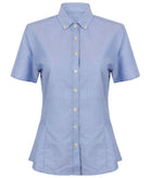 HB518: Modern Ladies Short Sleeve Oxford Shirt Womens Short Sleeve Shirts Henbury Blue XS