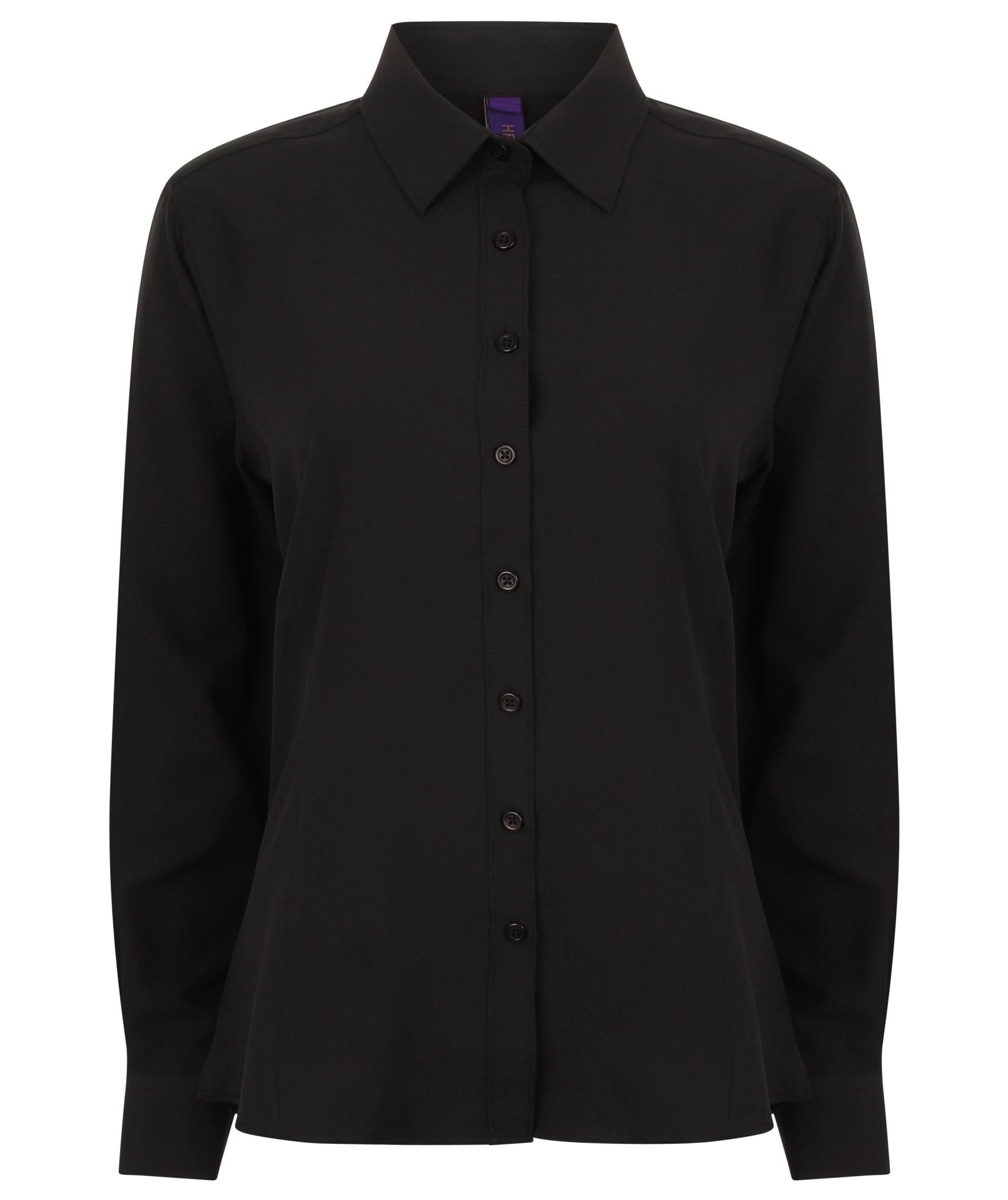 HB591: Ladies Long Sleeve Wicking Shirt Womens Long Sleeve Shirts Henbury Black XS