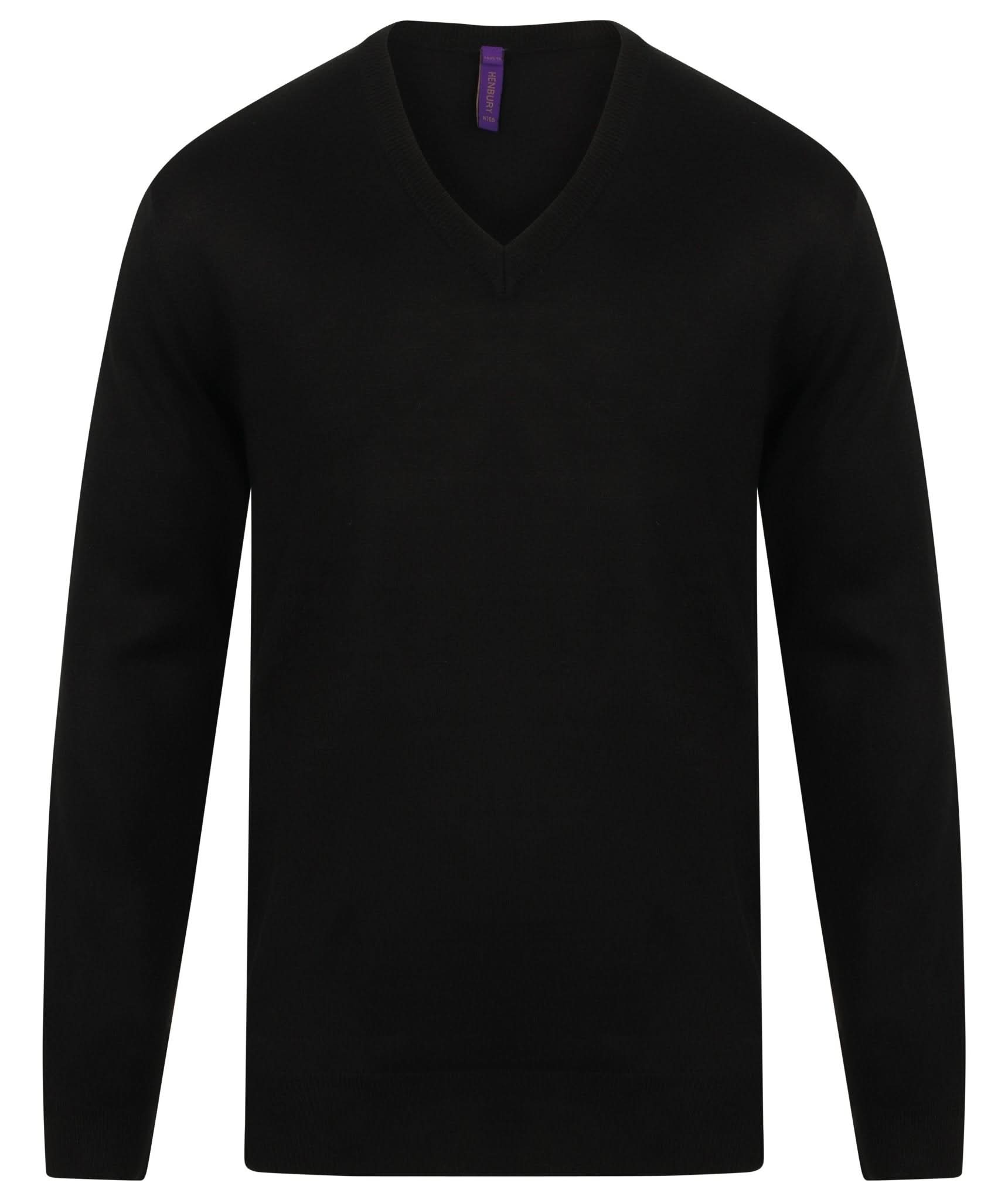 HB760: Mens V-Neck Jumper Mens Knitwear Henbury Black 2XS