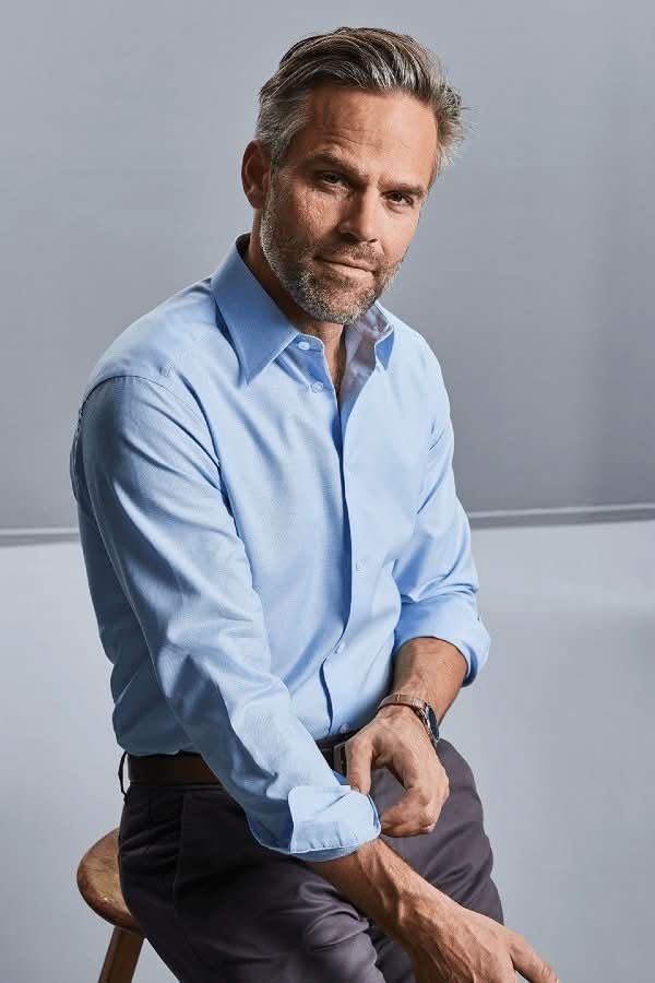 J922M: Mens Tailored Oxford Shirt Mens Long Sleeve Shirts Russell Collection