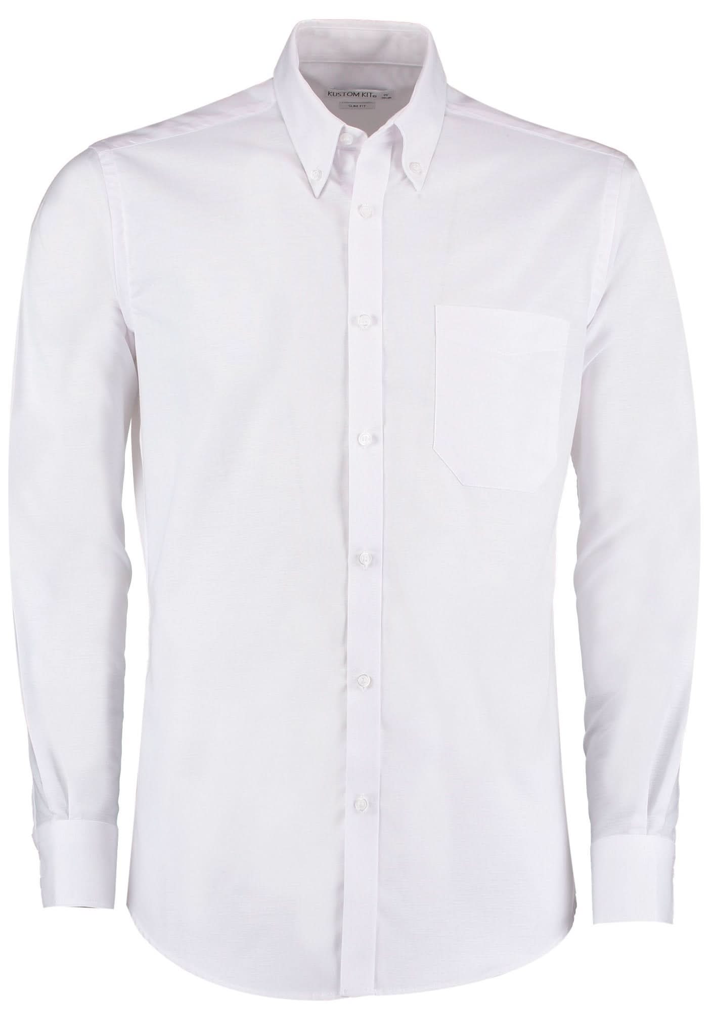 KK184: Mens Slim Fit Oxford Shirt Mens Long Sleeve Shirts Kustom Kit White 14"