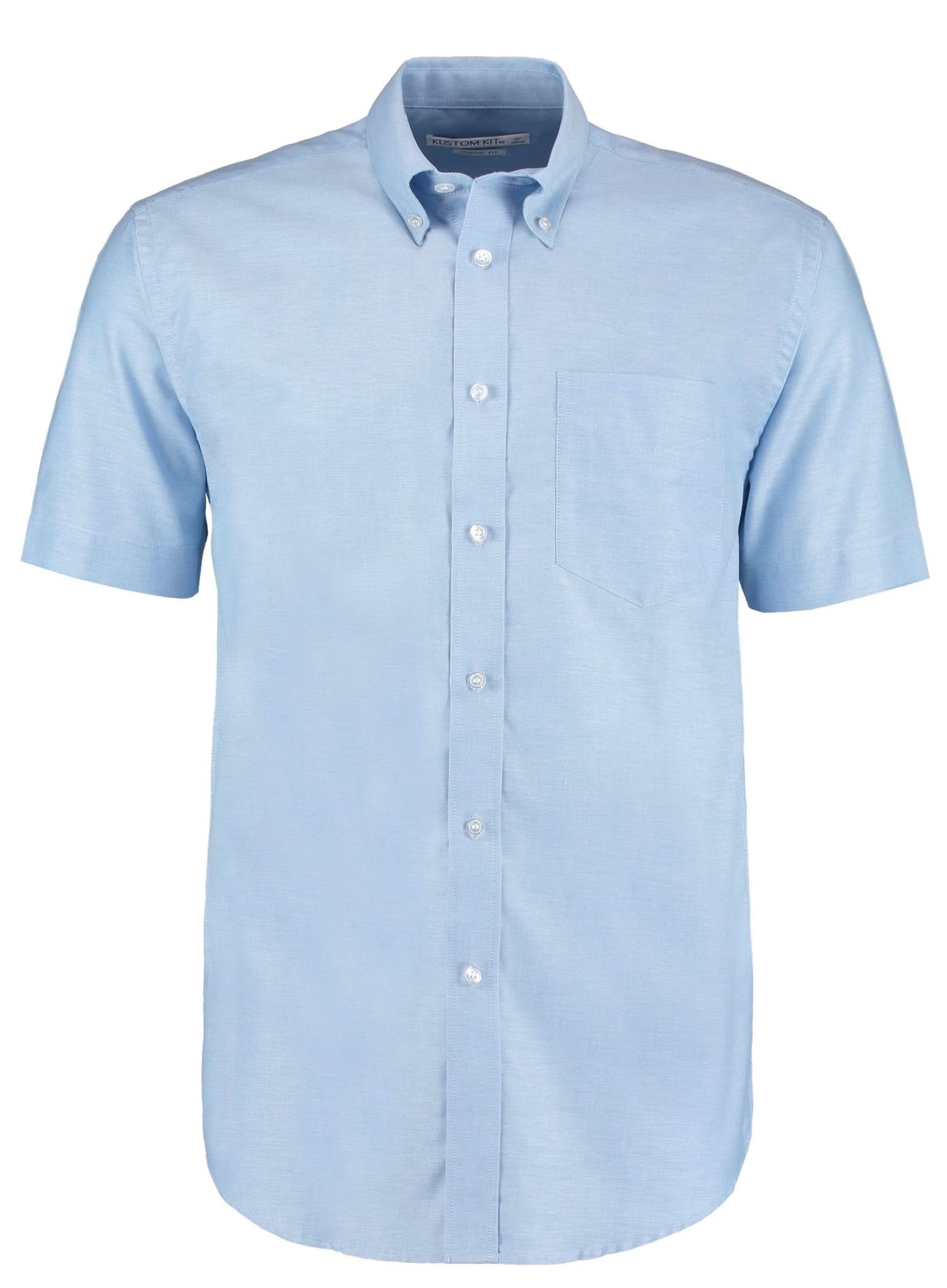 KK350: Mens Oxford Shirt Mens Short Sleeve Shirts Kustom Kit Light Blue 14"