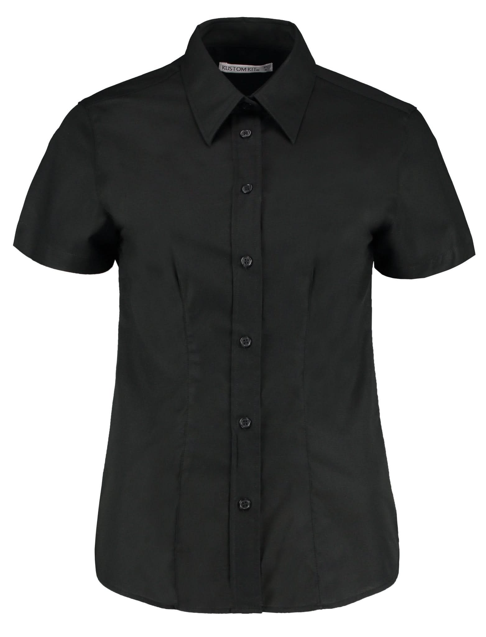 KK360: Ladies Oxford Shirt Womens Short Sleeve Shirts Kustom Kit Black 8