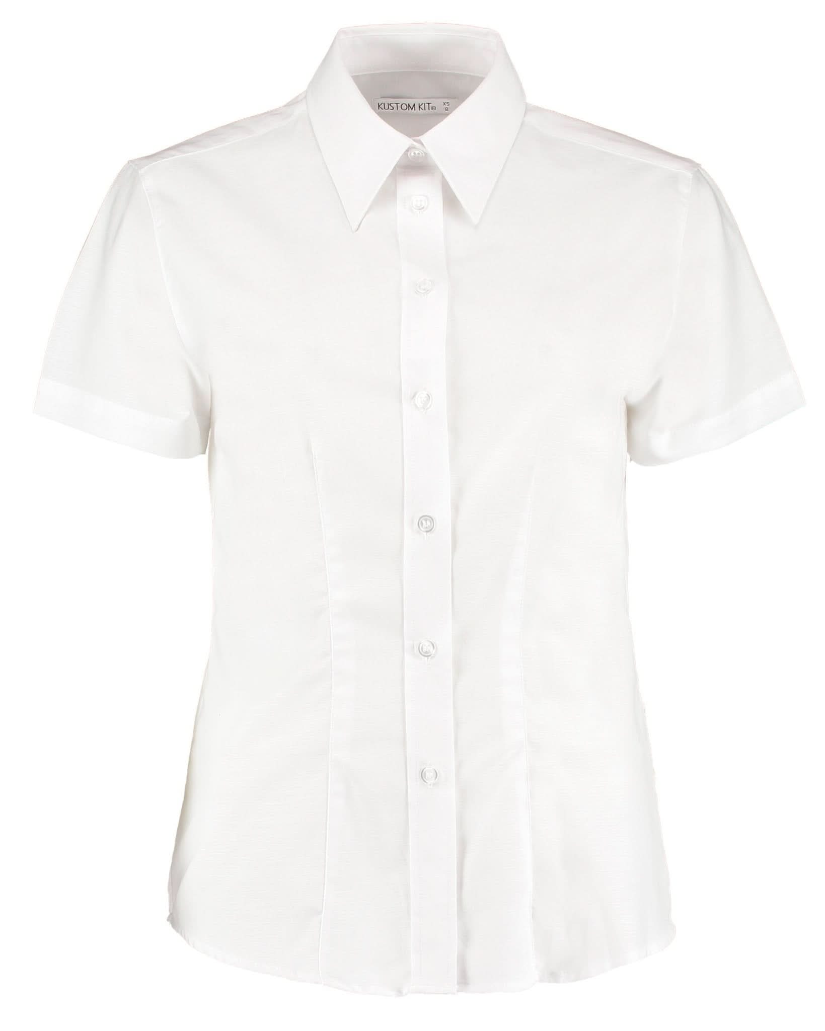 KK360: Ladies Oxford Shirt Womens Short Sleeve Shirts Kustom Kit White 6