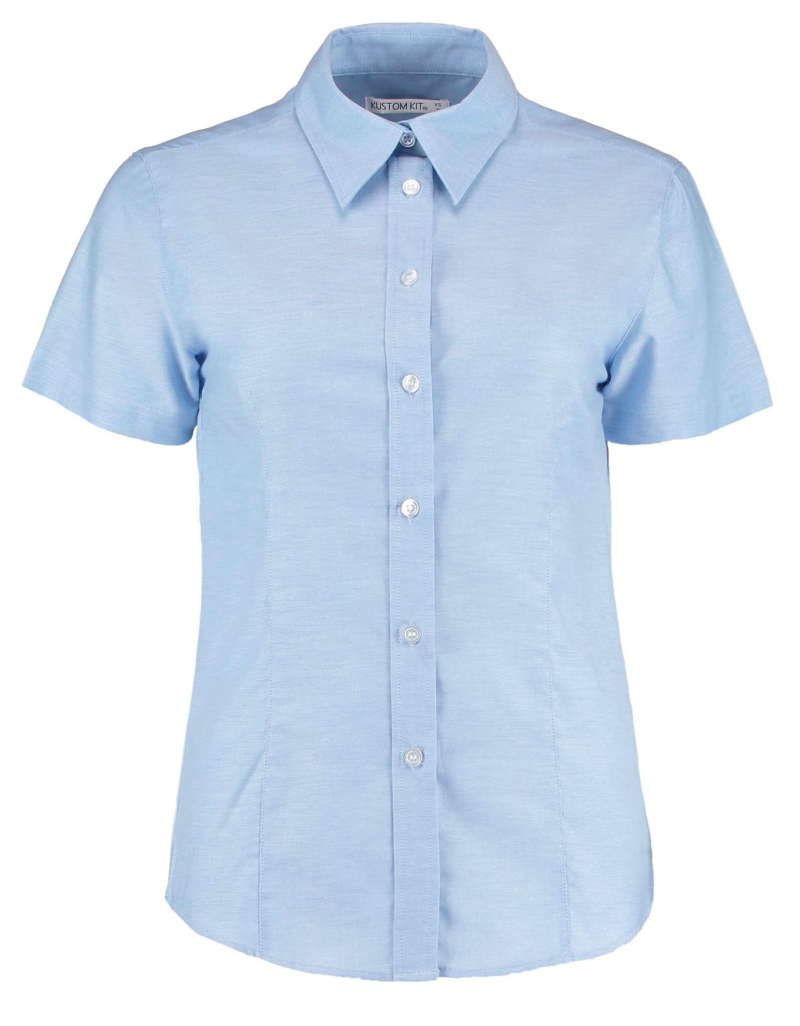 KK360: Ladies Oxford Shirt Womens Short Sleeve Shirts Kustom Kit Light Blue 6