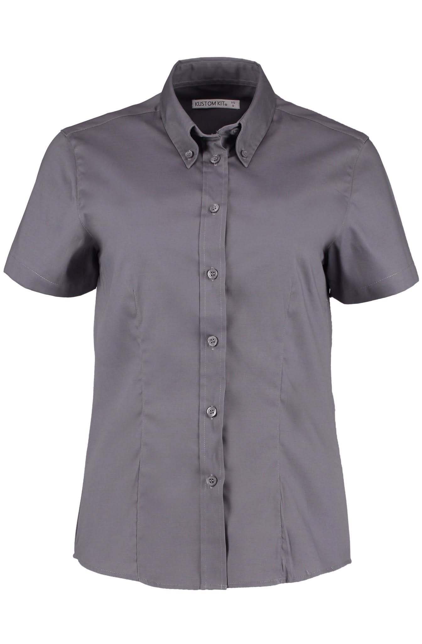 KK701: Ladies Oxford Shirt Womens Short Sleeve Shirts Kustom Kit Charcoal 8