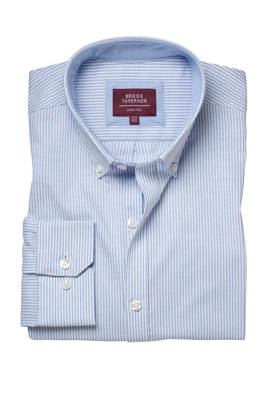 Lawrence Mens Oxford Shirt Mens Long Sleeve Shirts Brook Taverner Sky Stripe 14"