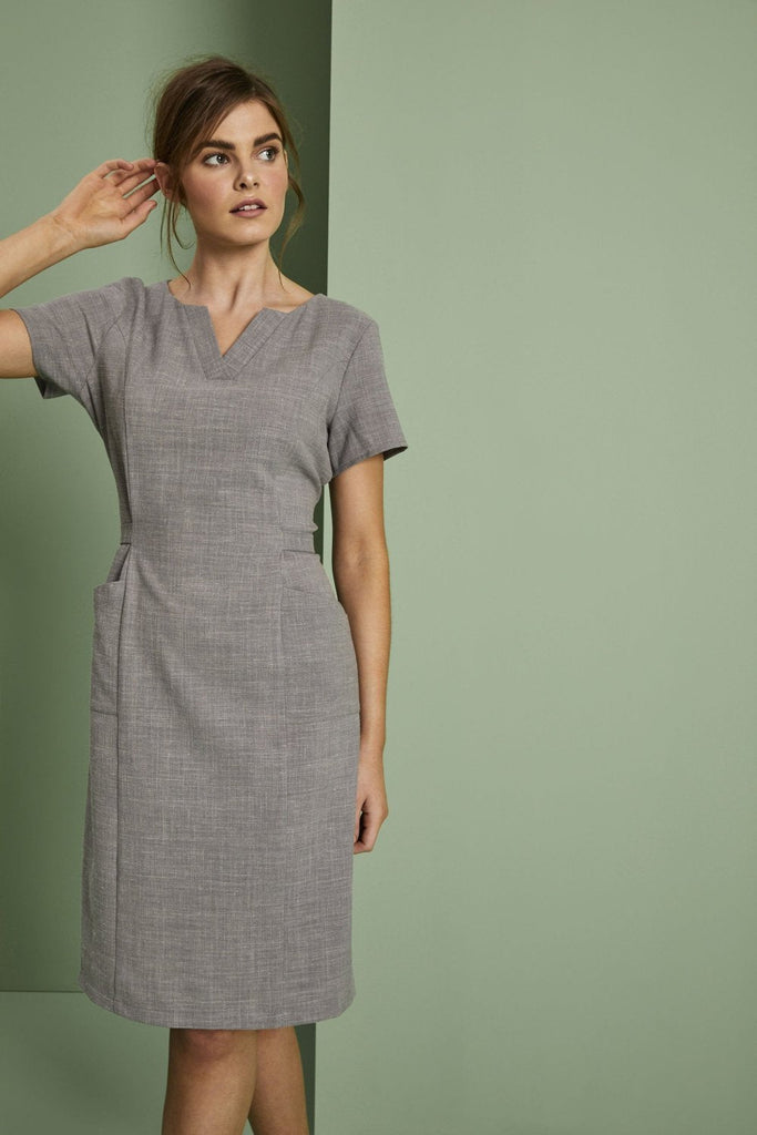 Linen Blend V-Neck Dress - The Staff Uniform Company