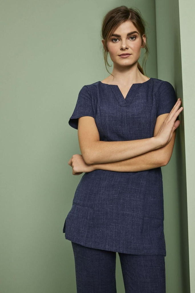 Linen Blend V-Neck Tunic - The Staff Uniform Company