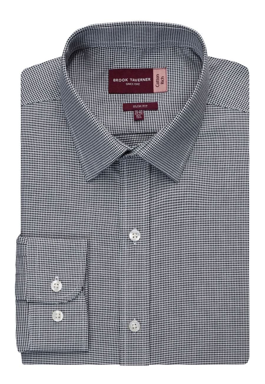 Monza Mens Slim Fit Shirt Mens Long Sleeve Shirts Brook Taverner Black Houndstooth 14"