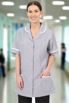 NCLT- Ladies Round Collar Tunic - Navy/White Stripe, White Trim Behrens 6