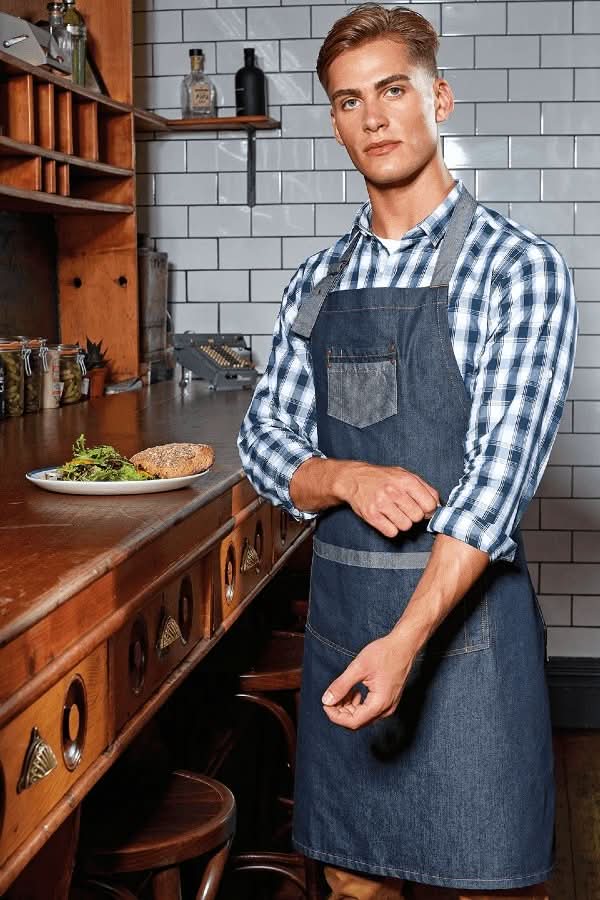 PR127 - Contrast Denim Bib Apron - The Staff Uniform Company