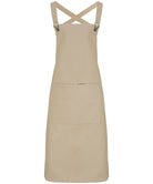 PR129: Cross Back Barista Bib Apron Aprons Premier Khaki Regular