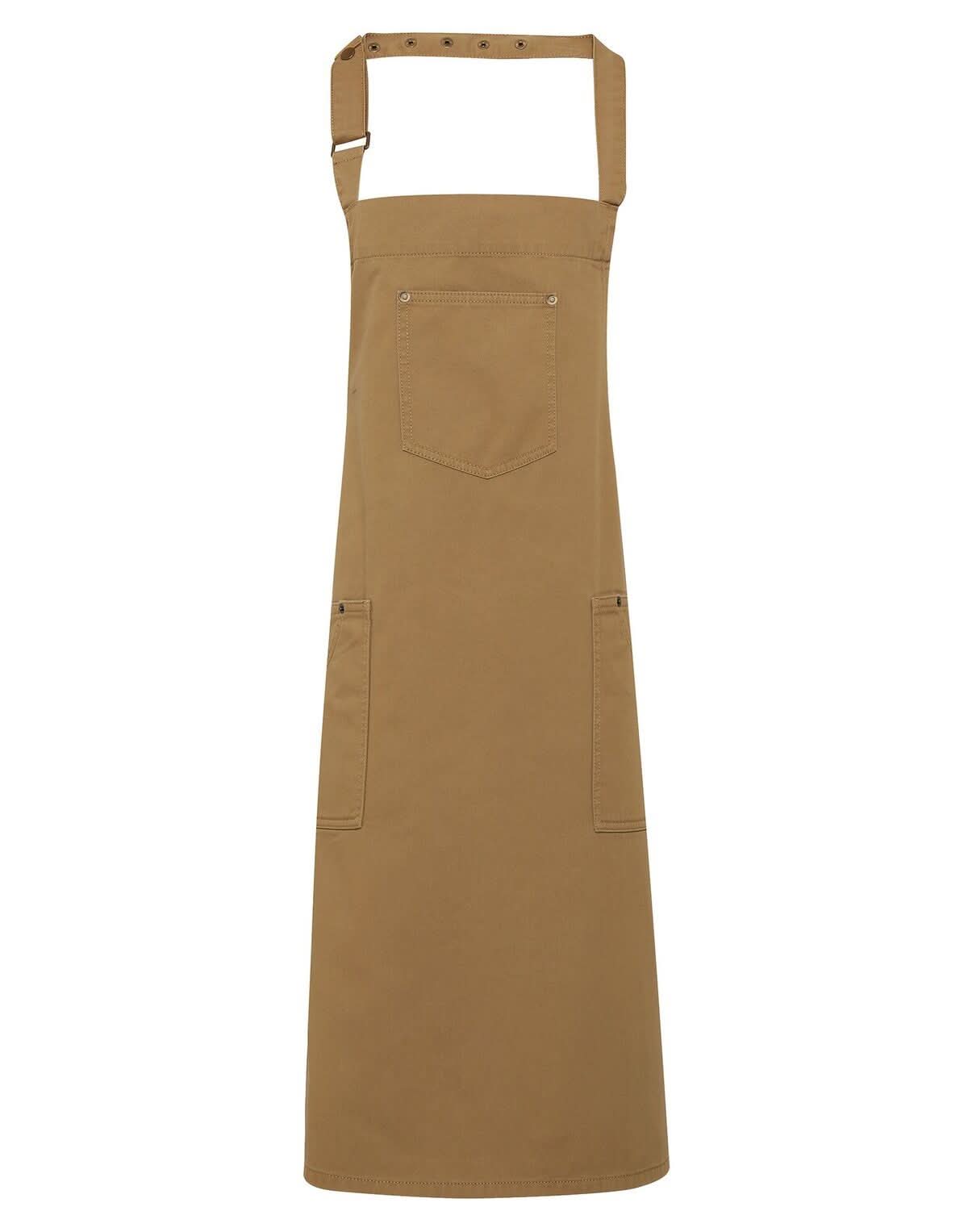 PR132: Chino Cotton Bib Apron Aprons Premier Khaki Regular