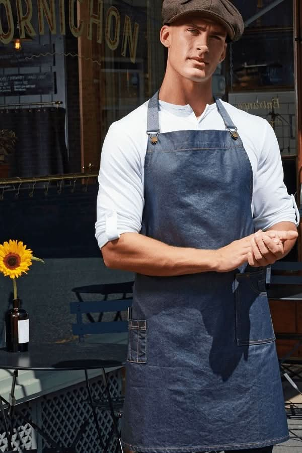 PR134 - Waxed-Look Denim Bib Apron - The Staff Uniform Company