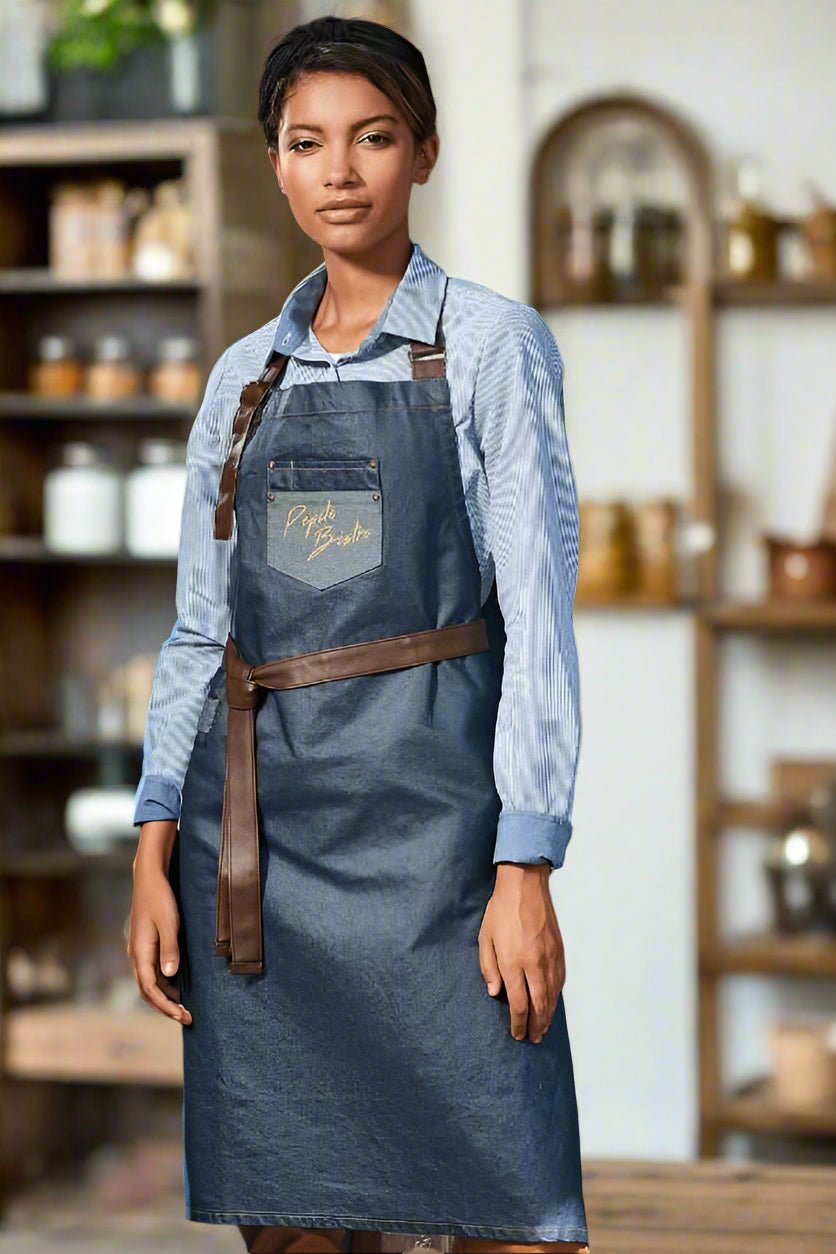 PR136: Waxed-Look Denim Apron – The Staff Uniform Company