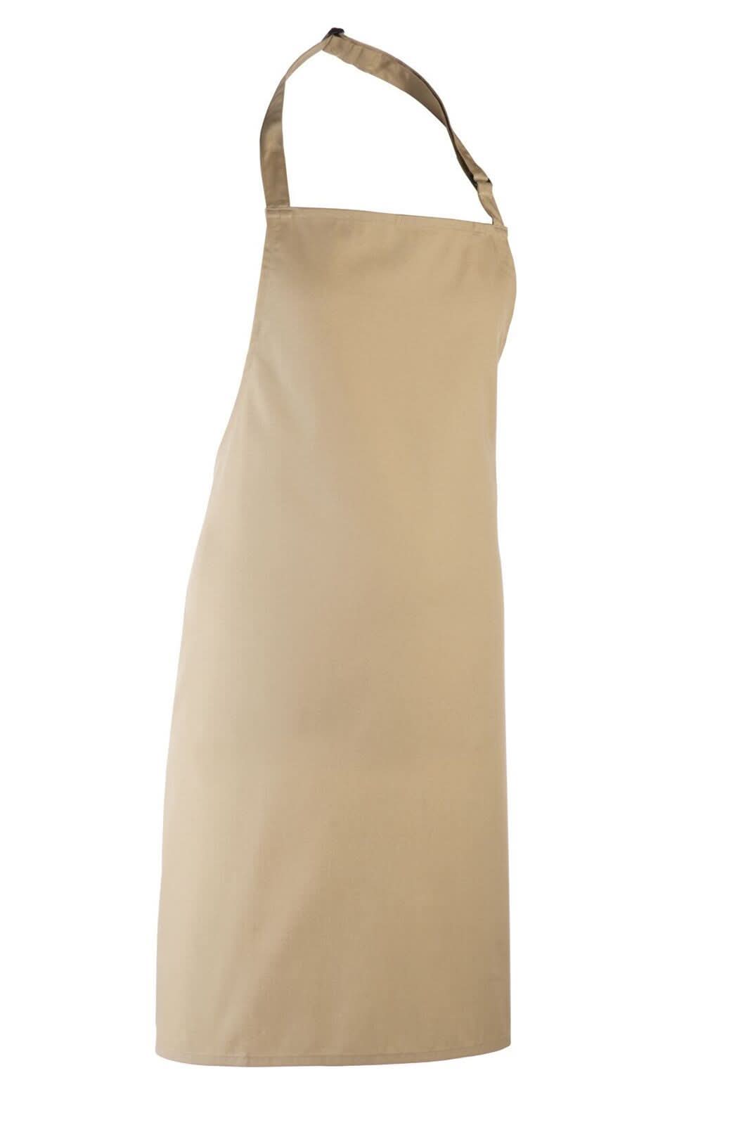 PR150: Colours Pocketless Bib Apron Aprons Premier Khaki Regular