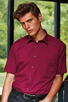 PR202: Mens Short Sleeve Poplin Shirt Mens Short Sleeve Shirts Premier Burgundy 14.5"