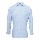 PR220: Mens Microcheck Shirt Mens Long Sleeve Shirts Premier Light Blue/White XS