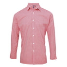 PR220: Mens Microcheck Shirt Mens Long Sleeve Shirts Premier Red/White XS