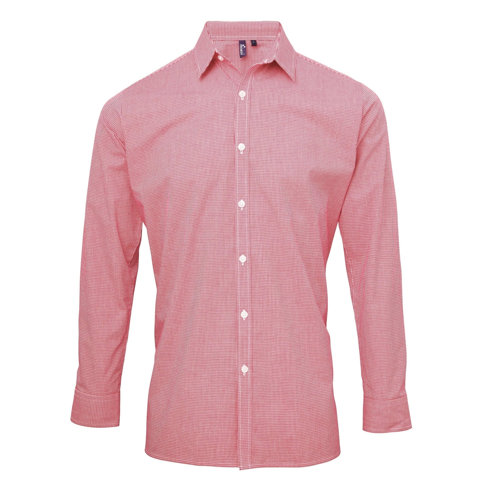 PR220: Mens Microcheck Shirt Mens Long Sleeve Shirts Premier Red/White XS