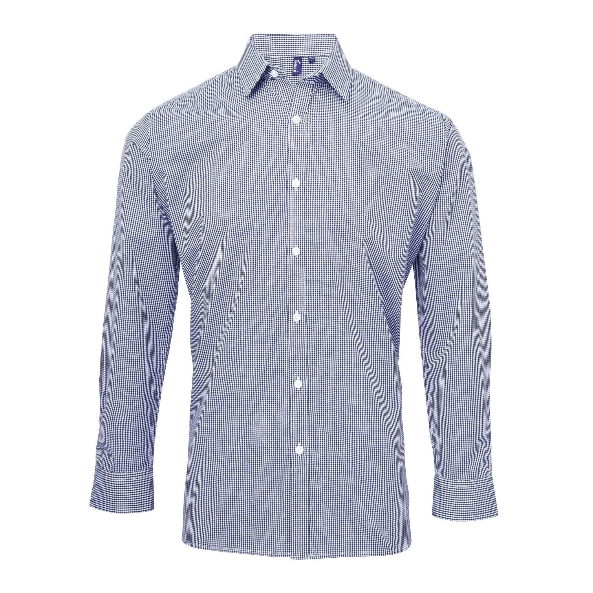 PR220: Mens Microcheck Shirt Mens Long Sleeve Shirts Premier Navy/White XS