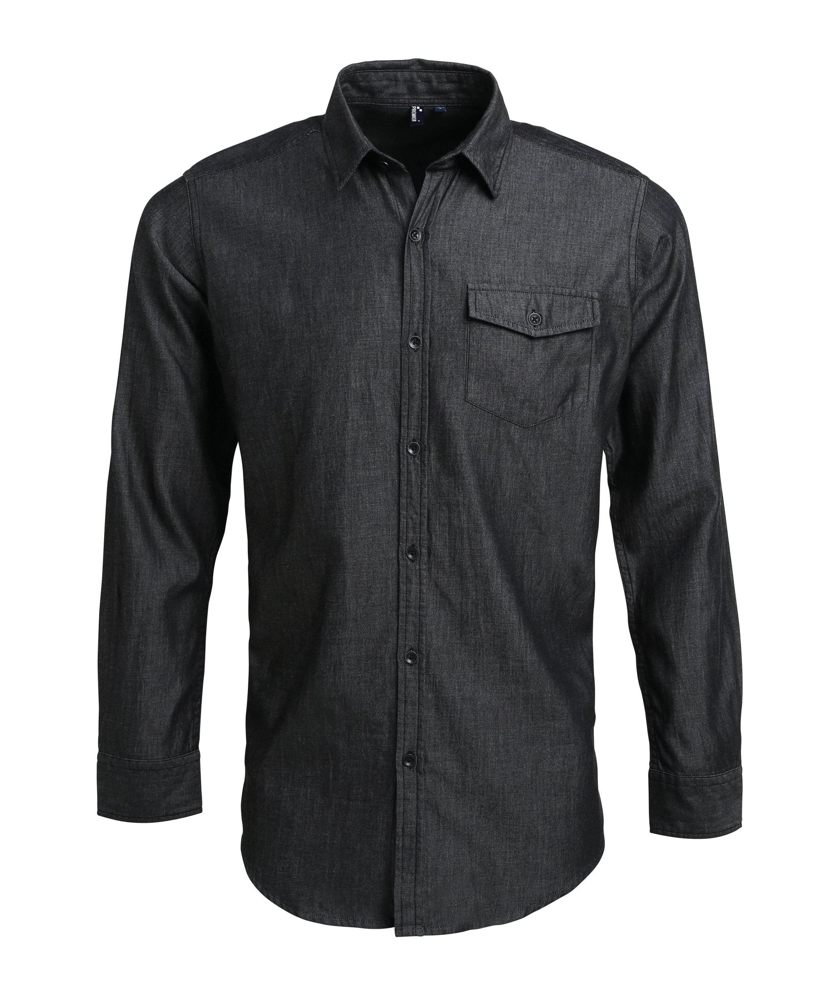PR222: Mens Denim Shirt Mens Long Sleeve Shirts Premier Black Denim XS