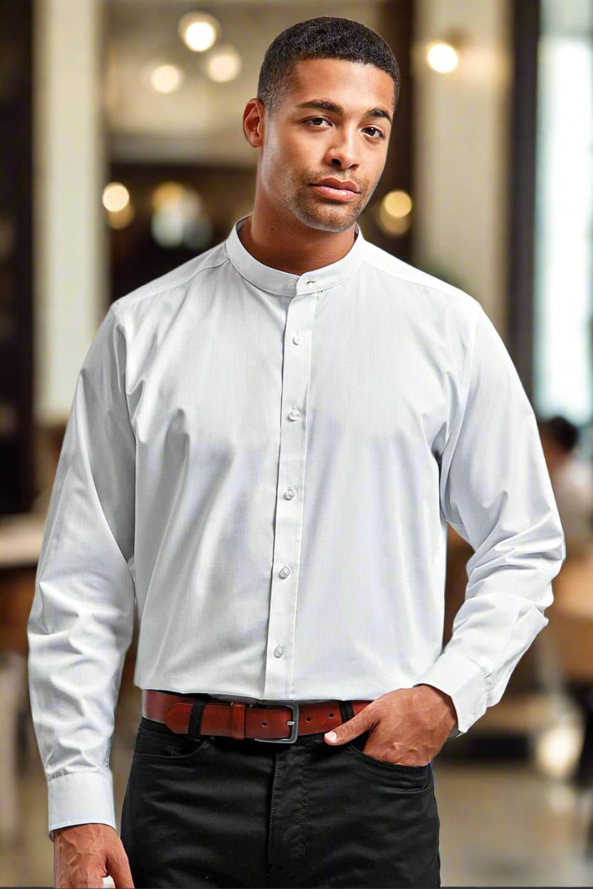PR258: Mens Grandad Collar Shirt Mens Long Sleeve Shirts Premier