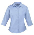 PR305: Ladies 3/4 Sleeve Poplin Shirt Womens Long Sleeve Shirts Premier Mid Blue 6
