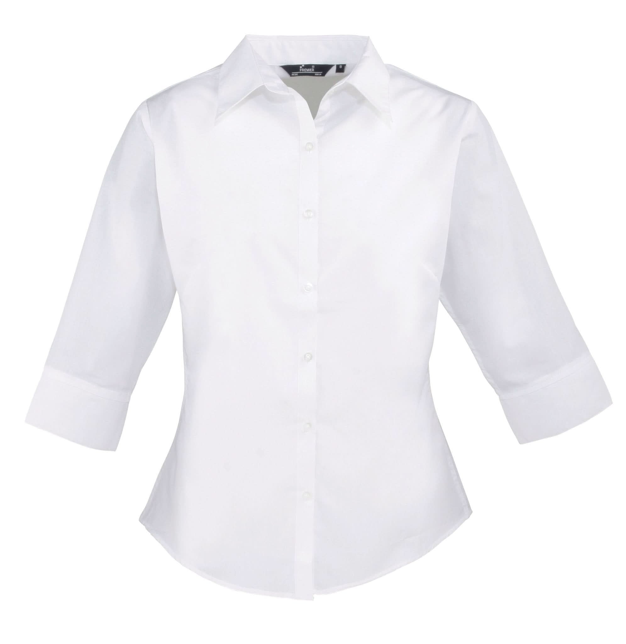 PR305: Ladies 3/4 Sleeve Poplin Shirt Womens Long Sleeve Shirts Premier White 6